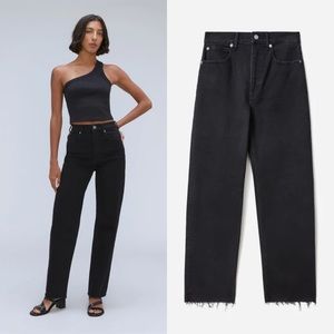 Everlane The Way High Waisted Jean 27 Long Raw Hem Straight Wide Leg Organic